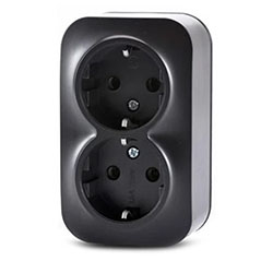 Розетка 2-х местная ОП Frea 16А IP20 250В с заземлением Карбон TOKOV ELECTRIC