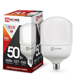 Лампа светодиодная LED-HP-PRO 50Вт 230В Е27 с адаптером E40 6500К 4750Лм IN HOME Лампа светодиодная LED-HP-PRO 50Вт 230В Е27 с адаптером E40 6500К 4750Лм IN HOME