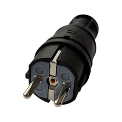 Вилка каучук прямая Черная с заземлением электрическая 16А 250В IP44 7394 Monolit 