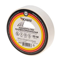 Изолента ПВХ профессиональная 19х0.18 мм 20 м Белая KRANZ