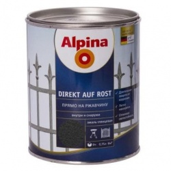 Альпина эмаль по ржавчине 3в1 черная молотковая 0,75 л