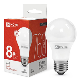 Лампа светодиодная LED-A60-VC 8Вт 230В Е27 4000К 760Лм IN HOME Лампа светодиодная LED-A60-VC 8Вт 230В Е27 4000К 760Лм IN HOME