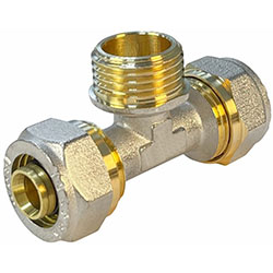 Тройник обжимной переходной для труб металлопласт Ø 20x1/2'х20 НР Valfex VF.333.N.201220