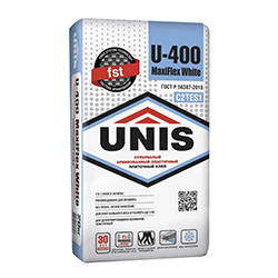 Клей плиточный Белый 20 кг без песка C2 C2TES1 Unis U-400 MAXIFLEX