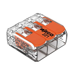 Клемма 3-х проводная Al/Cu Прозрачная с оранжевыми рычажками 0.2-4,0 мм WAGO