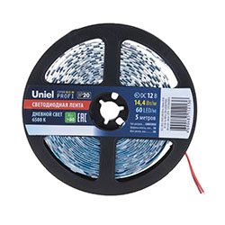 Светодиодная лента Uniel ULS-M25-5050-60LED/m-10mm-IP20-DC12V-14,4W/m-5M-6500K PROFI