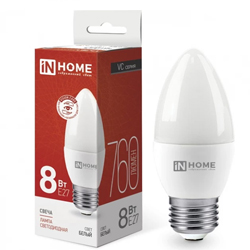 Лампа светодиодная LED-СВЕЧА-VC 8Вт 230В Е27 4000К 760Лм IN HOME
