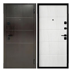 Дверь Форпост TD8-1 960х2050 Правая Тёмный орех Белое дерево с фурнитурой и цилиндром 9001-1