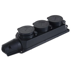 Колодка Каучук 3-ая с заглушками 2P+PE IP44 9323 IN HOME