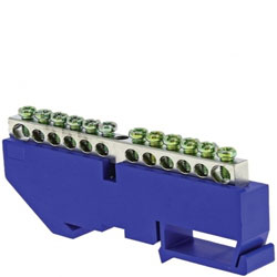 Шина нулевая 6х9 14 отверстий синий изолятор на дин-рейку PROxima EKF sn0-63-14-d