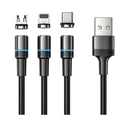 Кабель USB 3 в 1 съемные магнитные порты 1,2 м Черный зарядка электронных устройств REXANT