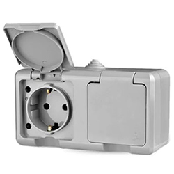 Розетка 2 местная ОП Dita 16А IP54 250В с з/к с крышкой Серая TOKOV ELECTRIC