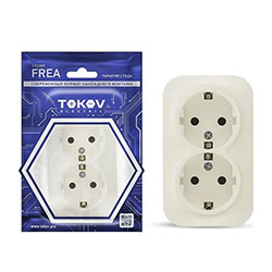 Розетка двухместная ОП Frea 16А IP20 250В с заземлением АБС-пластик Бежевая TOKOV ELECTRIC