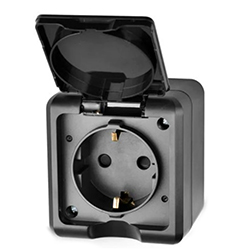 Розетка 1 местная ОП Dita 16А IP54 250В с з/к с крышкой Карбон TOKOV ELECTRIC