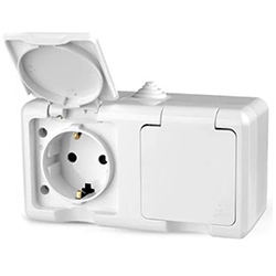 Розетка 2 местная ОП Dita 16А IP54 250В с з/к с крышкой Белая TOKOV ELECTRIC