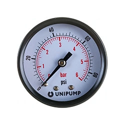 Манометр аксиальный 50 мм 0 - 6 бар 1/4 дюйма Unipump