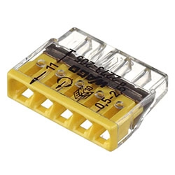 Клемма 5-ти проводная 0.5-2.5 мм для распределительной коробки Без пасты Желтая WAGO