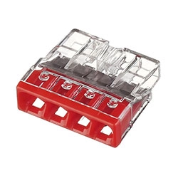 Клемма 4-х проводная 0.5-2.5 мм для распределительной коробки Без пасты Красная WAGO