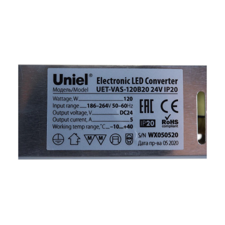 Картинка Блок питания 120Вт 24В IP20 металлический корпус Uniel UET-VAS-120B20