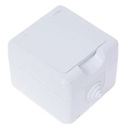 Розетка 1 местная ОП Dita 16А IP54 250В с з/к с крышкой Белая TOKOV ELECTRIC