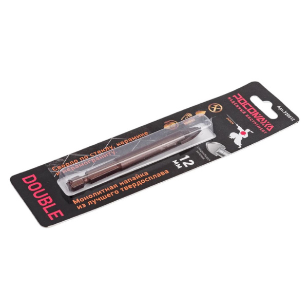 Картинка Сверло по стеклу и керамике 12 мм 2 грани РОСОМАХА