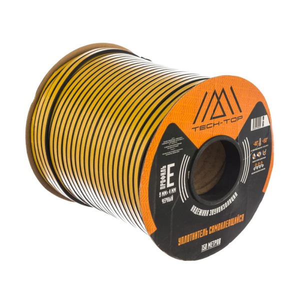 Картинка Уплотнитель Е 9х4 мм Черный бухта 150 м ТЕСН-ТОР