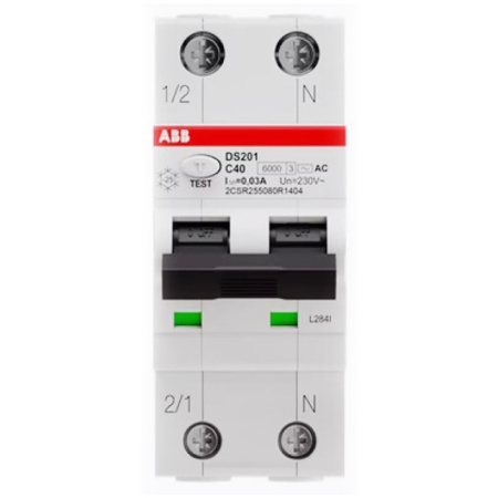 Картинка Автоматический выключатель дифференциального тока DS201 1P+N С 40А ABB
