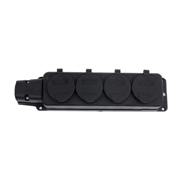 Картинка Колодка каучук 4-ая Черная с заглушками 2P+PE IP54 5704 Monolit