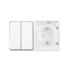 Картинка ATLASDESIGN Profi54 Блок Белый розетка с з/к со шторкой + 2 клавишный выключатель ATN540174 Systeme Electric