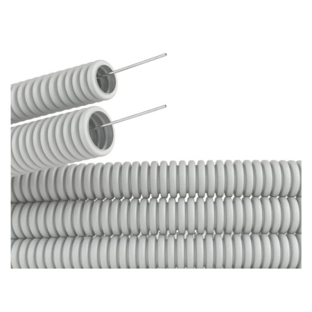 Картинка Труба ПВХ гофрированная Серая гибкая легкая с протяжкой 20 мм 25 м DKC