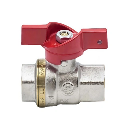 Картинка Кран шаровой 1002 Euro Ду25 1" ВР/ВР никелированный полнопроходной Бабочка красная Aquasfera