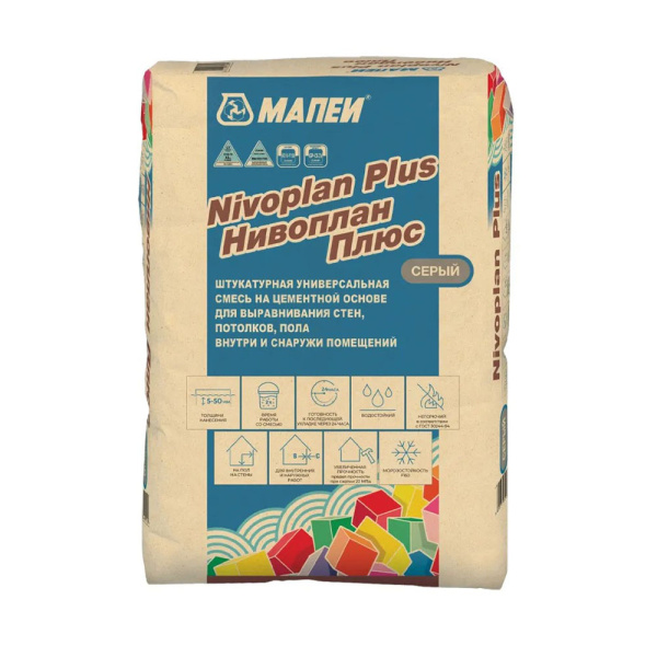 Картинка Штукатурка цементная 25 кг NIVOPLAN PLUS MAPEI