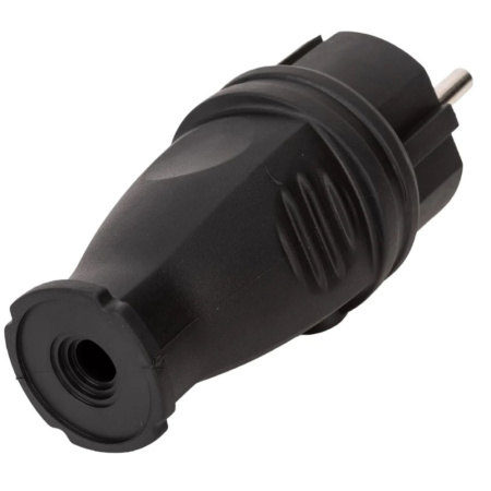 Картинка Вилка Каучук прямая с заземлением электрическая Черная 16А 250В IP44 9210 IN HOME