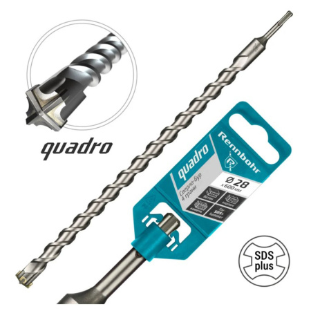 Картинка Бур 28х600 мм SDS-plus 4 грани RENNBOHR Quadro