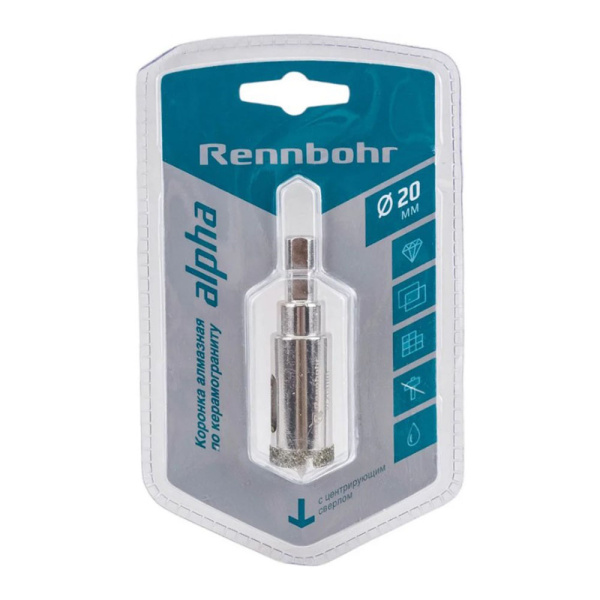 Картинка Коронка алмазная 20 мм по керамограниту Rennbohr