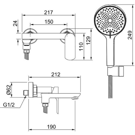 Изображение Смеситель для ванны Графит RAGLO 9R03.30.09 Картинка Смеситель для ванны Графит RAGLO 9R03.30.09