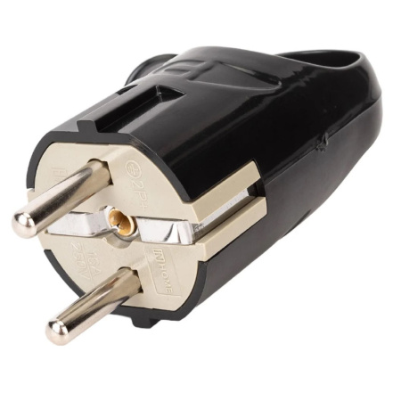 Картинка Вилка электрическая угловая с заземлением с ушком 16А 250В 4220 Черная IN HOME
