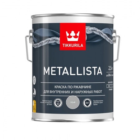 Краска по металлу Tikkurila METALLISTA гладкая серая база А 2,5 л