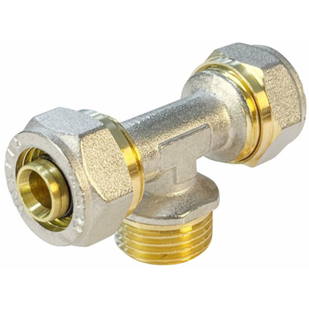 Картинка Тройник обжимной переходной для труб металлопласт Ø 20x1/2'х20 НР Valfex VF.333.N.201220