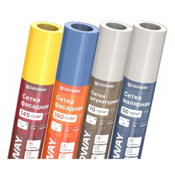 Картинка Сетка стеклотканевая фасадная 5х5 мм 160г/м² 1х50 м IZOWAY