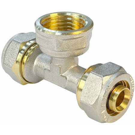 Картинка Тройник обжимной переходной для труб металлопласт Ø 20x1/2'х20 ВР Valfex VF.332.N.201220