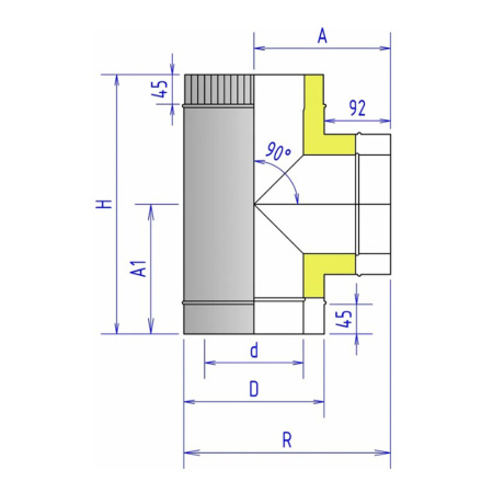 Картинка Тройник 2ТР 90 градусов 150х1х430-250х1х430 мм ФЕНИКС