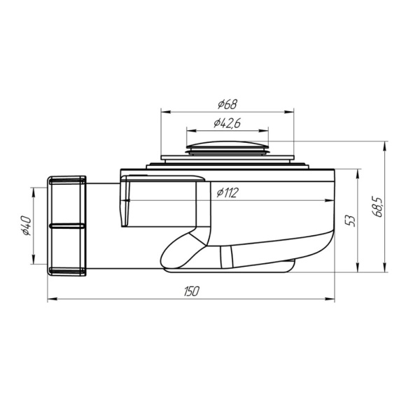 Картинка Сифон для душевого поддона 1 1/2"х50 h 53 мм клик-клак E450CL АНИ пласт