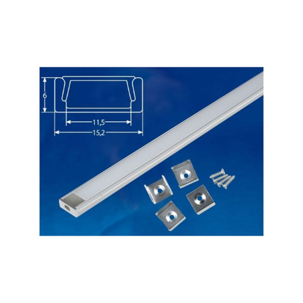 Картинка Профиль накладной для светодиодный ленты 6х15.5х2000 мм SILVER/FROZEN 200 POLYBAG UFE-K02 Uniel