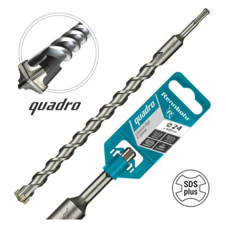 Картинка Бур 24х400 мм SDS-plus 4 грани RENNBOHR Quadro