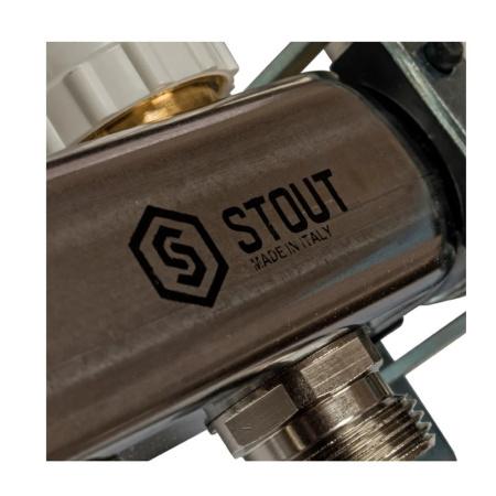 Картинка Коллектор нержавеющая сталь 4 выхода с кранами воздушниками расходомерами SMS 0907 000004 STOUT