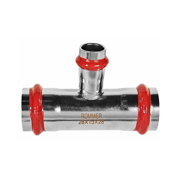 Картинка Тройник-переходник ВПр Ø 28х15х28 Нержавеющая сталь пресс ROMMER