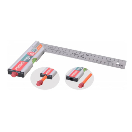 Картинка Угольник с уровнем и карандашом КУЛИБИН 250 мм Sturm