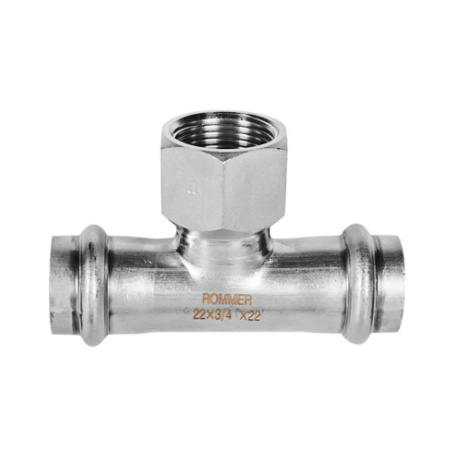Картинка Тройник-переходник ВПр-ВР Ø 22х3/4"х22 Нержавеющая сталь пресс ROMMER