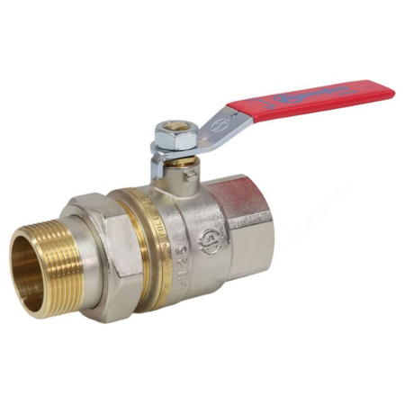 Кран шаровой никель 1006 Euro Ду40 1 1/2" ВР/американка полнопроходной рычаг красный Aquasfera
